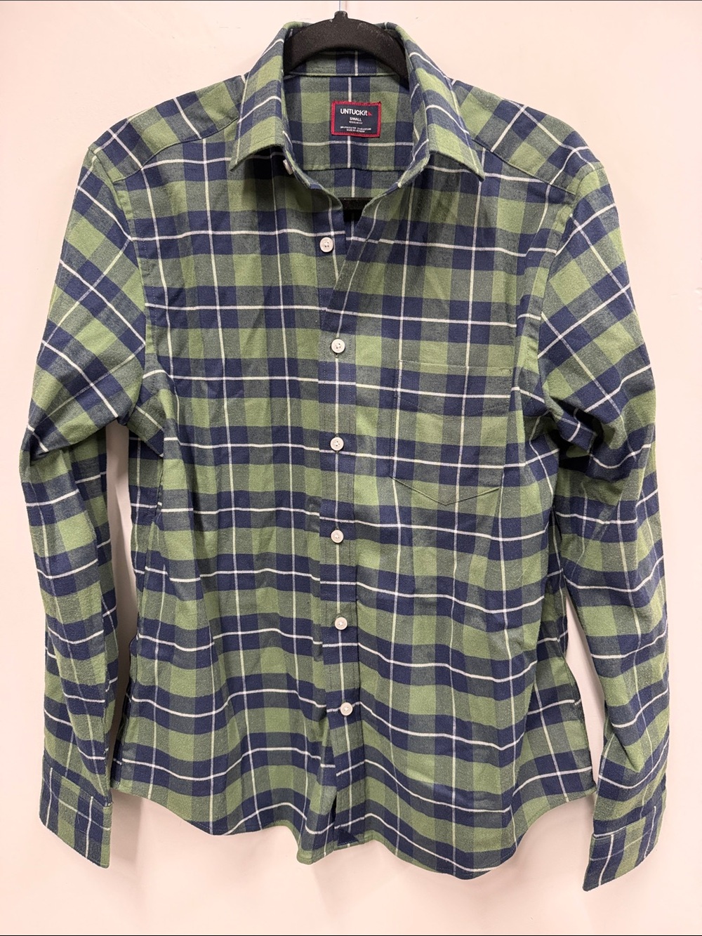 UNTUCKit Green and Navy Plaid Long-Sleeve Button-Down Shirt S